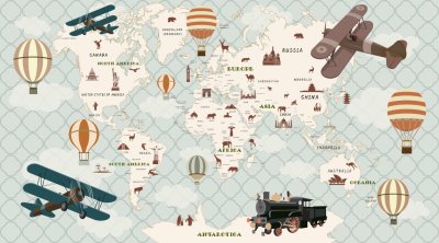 фотообои Карта мира с аэропланами