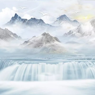 фотообои Рассветные горы и водопад